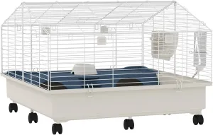 PawHut Small Animal Cage, Rolling Guinea Pig Cage with Water Bottle, Hay Feeder, Food Dish, Ramp, Rabbit Cage for Bunny, Guinea Pigs, Hedgehogs, 35" x 35" x 25", White