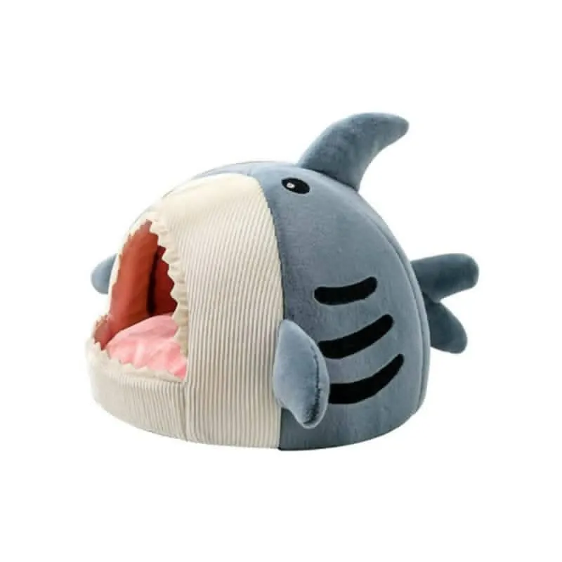 PetGains PGZ Soft Plush Cushion Shark Shape Cave Bed (Blue – Large)