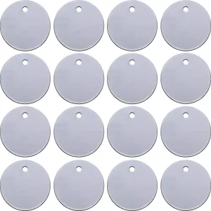 SATINIOR 100 Pcs Metal Stamping Blanks, 1 Inch Round Metal Tags with Hole Aluminum Blank Tags Engraving Blanks for Necklace Bracelet Dog Pet ID Jewelry Making(100 Pieces)