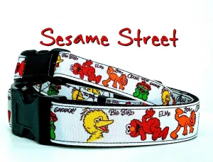 Sesame Street dog collar handmade adjustable buckle 1" or 5/8" wide or leash Petcollarshandmade