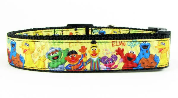 Sesame Street dog collar handmade adjustable buckle collar 1" wide or leash Petcollarshandmade