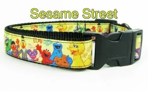 Sesame Street dog collar handmade adjustable buckle collar 1" wide or leash Petcollarshandmade