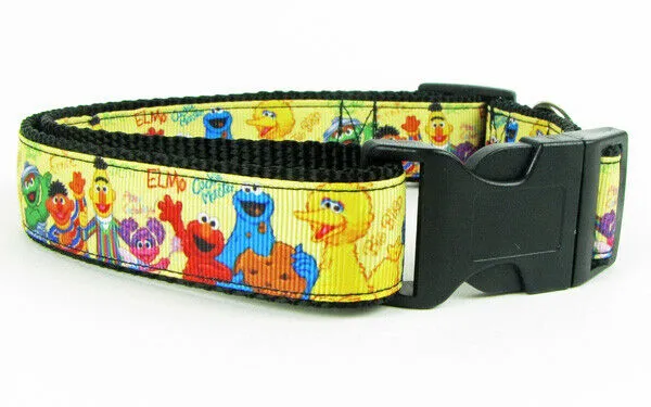 Sesame Street dog collar handmade adjustable buckle collar 1" wide or leash Petcollarshandmade