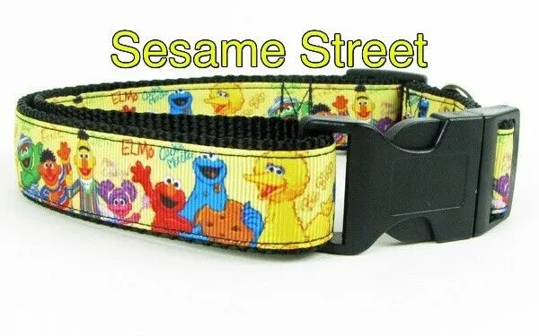 Sesame Street dog collar handmade adjustable buckle collar 1" wide or leash Petcollarshandmade