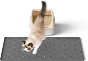 Silicone Cat Litter Mat: Easy to Clean Kitty Scratch Pad Soft and Waterproof Litter Box Trapping Mat (24"x16"-Dark Grey)