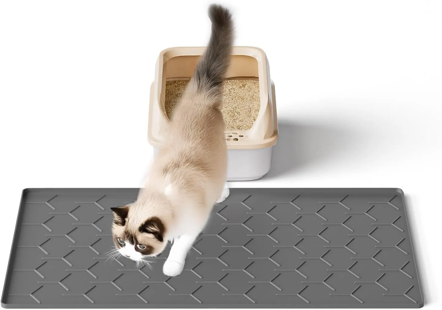 Silicone Cat Litter Mat: Easy to Clean Kitty Scratch Pad Soft and Waterproof Litter Box Trapping Mat (24"x16"-Dark Grey)
