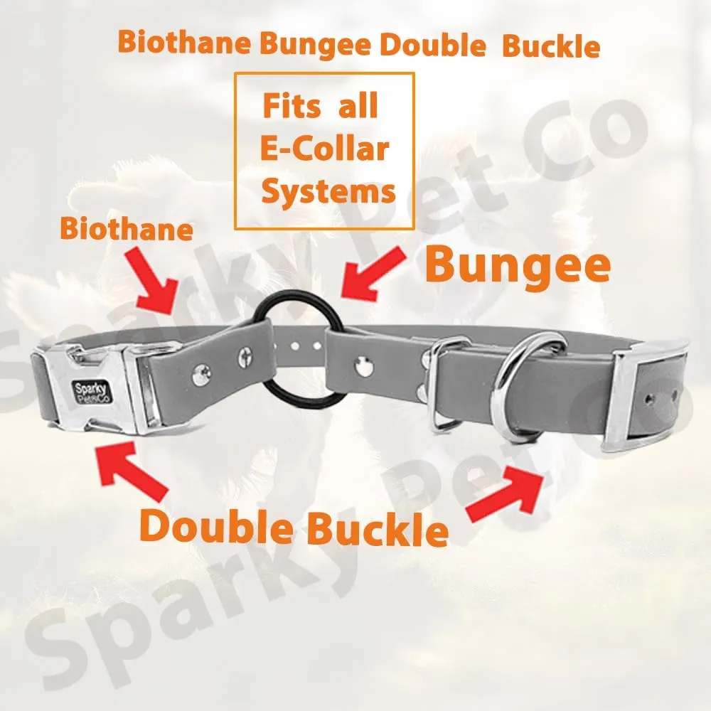 Sparky Pet Co -Zeus ECollar Replacement Strap - Bungee Loop Dog Collar - Waterproof Biothane Adjustable - Double Buckle - Quick Snap Metal Clasp - for Invisible Fence Systems - 1"x 30" Orange Camo