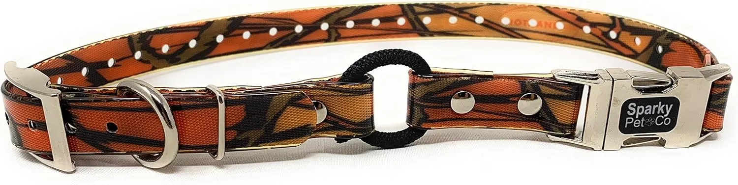 Sparky Pet Co -Zeus ECollar Replacement Strap - Bungee Loop Dog Collar - Waterproof Biothane Adjustable - Double Buckle - Quick Snap Metal Clasp - for Invisible Fence Systems - 1"x 30" Orange Camo