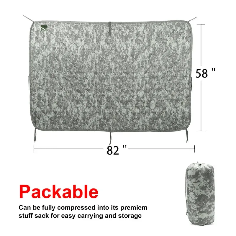 Tactical Army Poncho Liner, 82x58" Water Repellent Woobie Blanket for Camping, Hunting