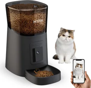 Video Automatic Pet Feeder with HD Camera, Food Dispenser for Cats and Dogs WiFi Smart Feeder with Camera 6L 2-Way Audio,Mobile Phone Control, Timed Feeder,Desiccant Bag Up to 8 Meals per Day