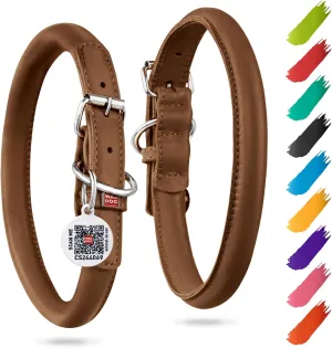 WAUDOG Ultra Soft Rolled Leather Collar - Soft Padded for Small, Medium, and Large Dogs - Puppy Collar for Male and Female Dogs