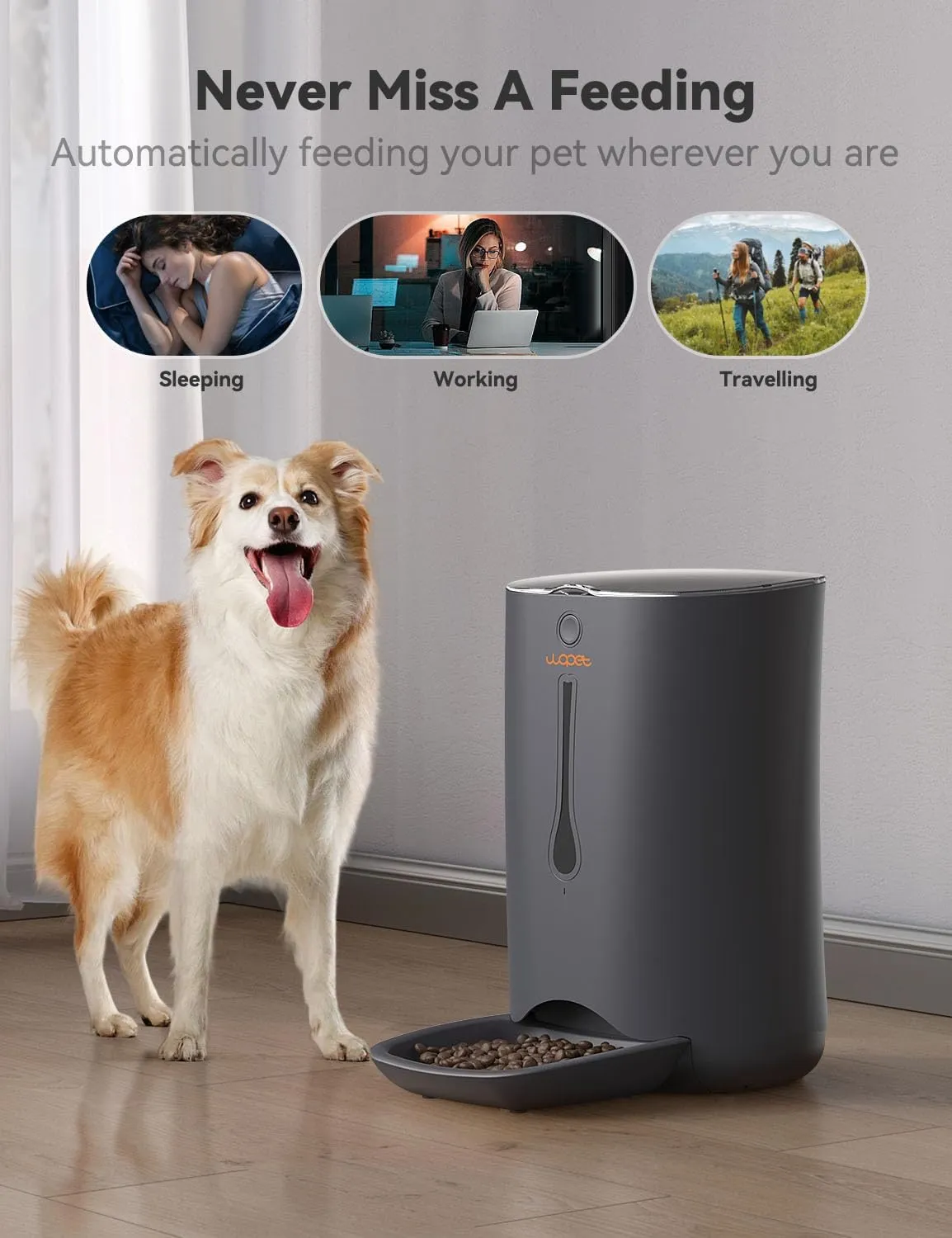 WOPET Automatic Dog Feeder, 7L Pet Food Dispenser for Cats and Dogs, Automatic Cat Feeders with Protion Control, Voice Recorder&Programmable Timer for up to 5 Meals Per Day